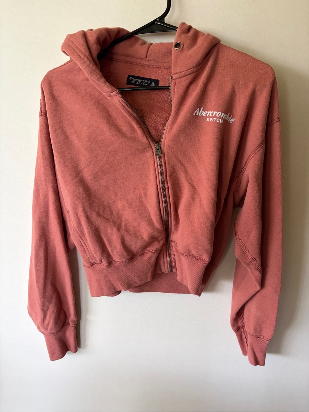 Abercrombie & Fitch Cropped Zip Hoodie - Dusty Coral